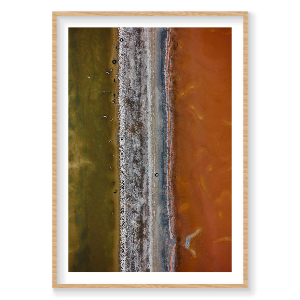 Tyre Pit, Great Salt Lake, Portrait Print, natural Victorian Ash frame