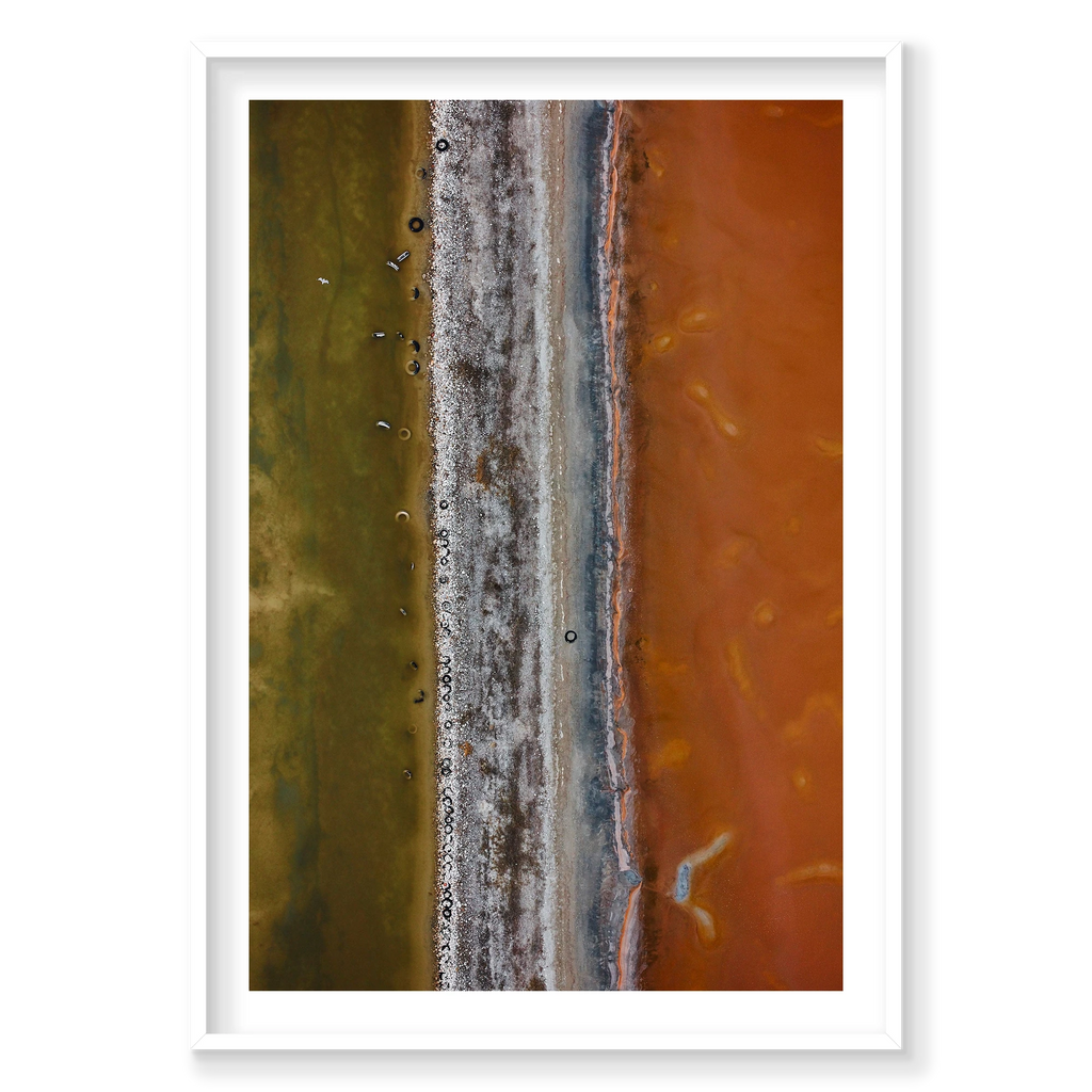 Tyre Pit, Great Salt Lake, Portrait Print, white Victorian Ash frame