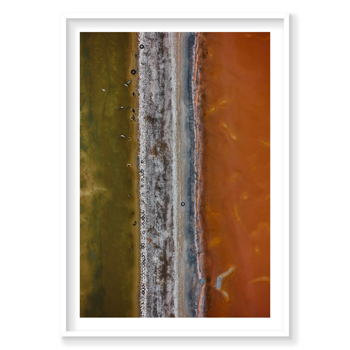 Tyre Pit, Great Salt Lake, Portrait Print, white Victorian Ash frame