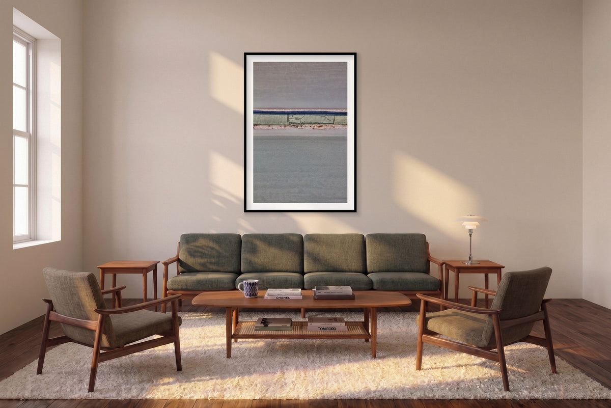 Muted, Moab, Portrait Print shown framed in a living room