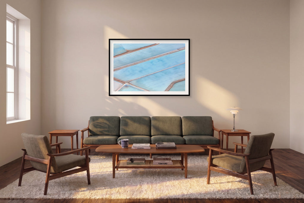 Cloudless, Horizontal Print shown framed in a living room