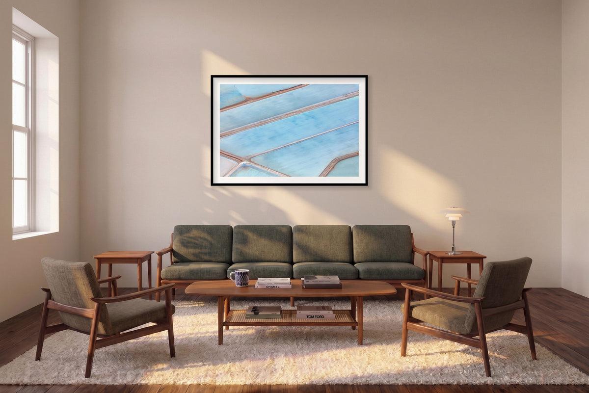 Cloudless, Horizontal Print shown framed in a living room