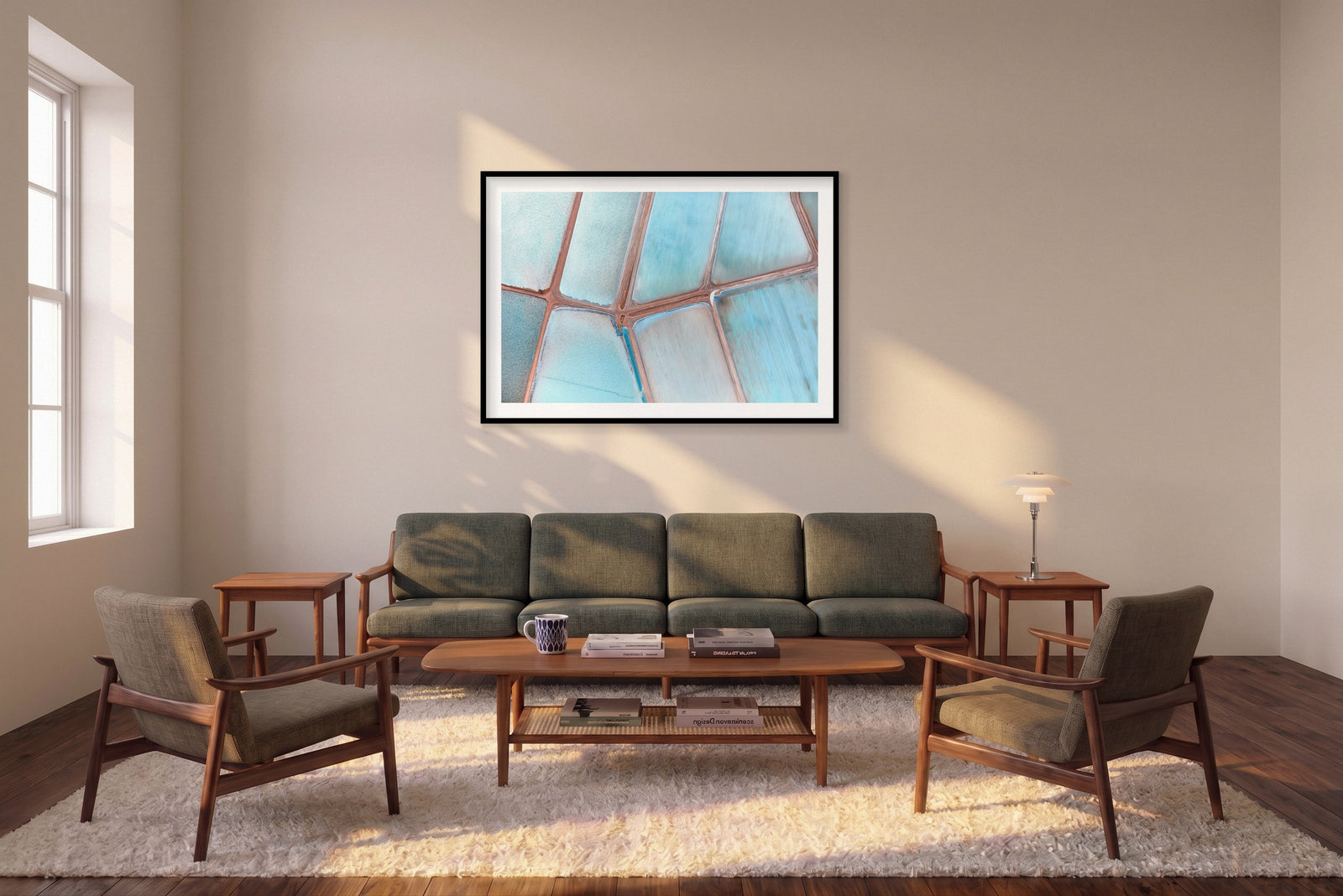Aquarelle, Useless Loop, Horizontal Print shown framed in a living room