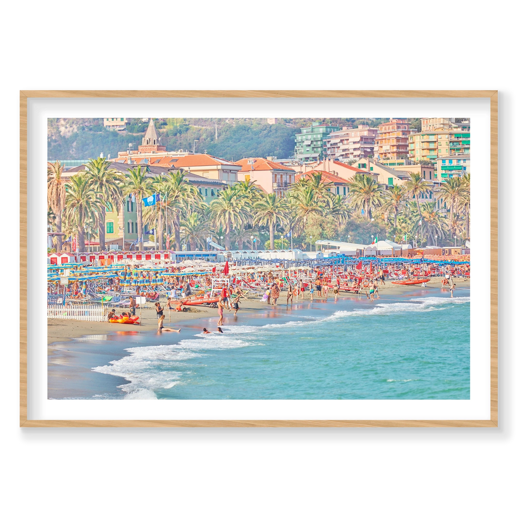 Varazze Beach, Italian Riviera, Horizontal Print, natural Victorian Ash frame