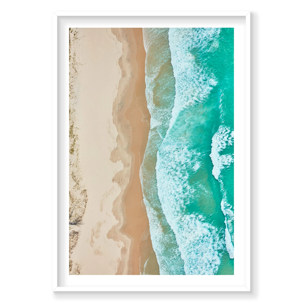 Waves, Byron Bay, Vertical Print, white Victorian Ash frame