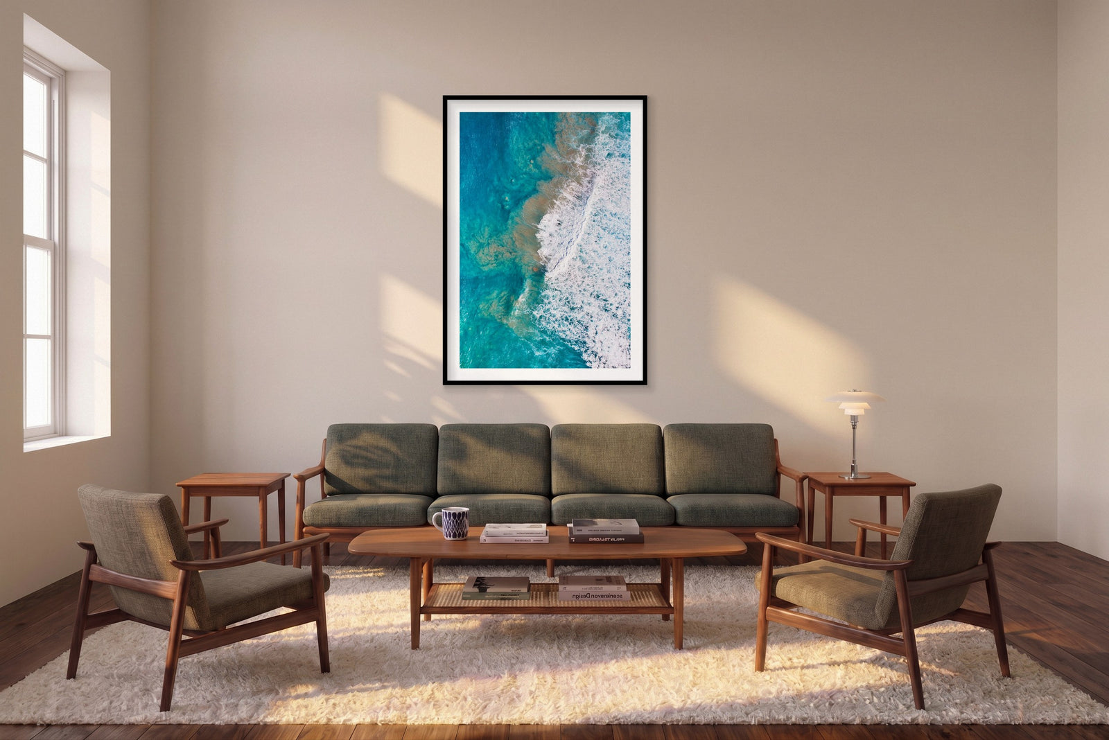 Whitewash, Kalbarri, Vertical Print shown framed in a living room