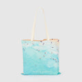 Aerial view of Bronte Beach with swimmers in turquoise water, canvas tote bag by Remy Gerega