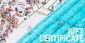 Aerial view of crowded public swimming pool with sunbathers, photography print by Remy Gerega