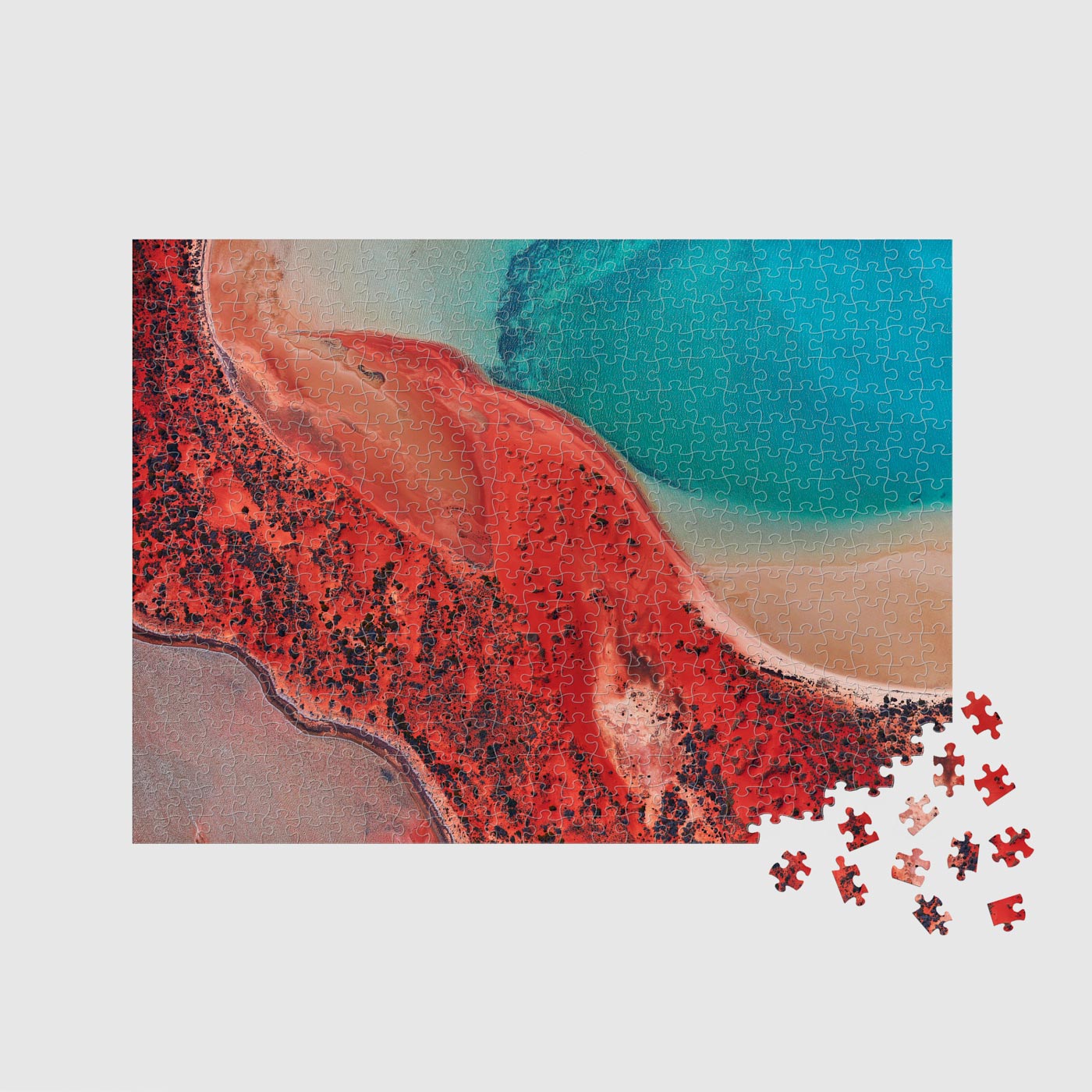 Aerial view of vibrant red and turquoise waters at Shark Bay Western Australia,500 piece jigsaw puzzle by Remy Gerega