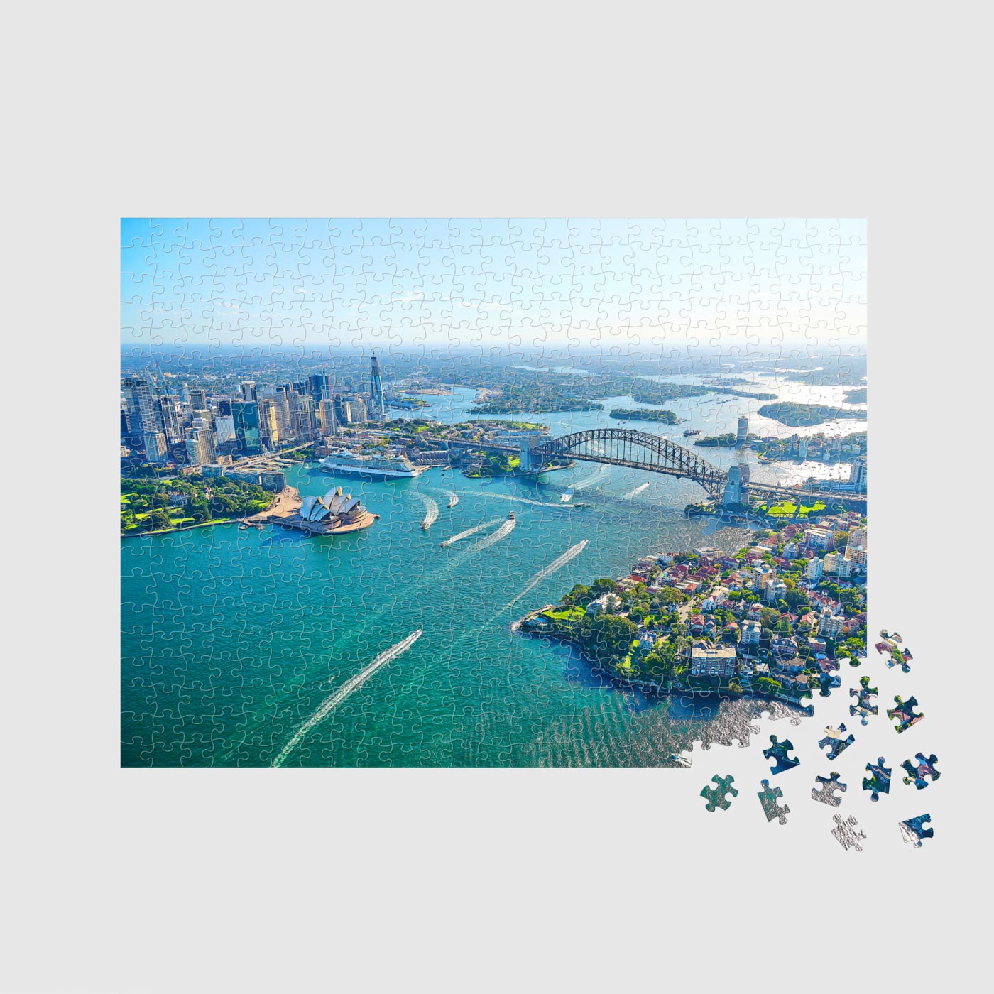 Aerial view of Sydney Harbour with Opera House and Harbour Bridge, 500 piece jigsaw puzzle by Remy Gerega